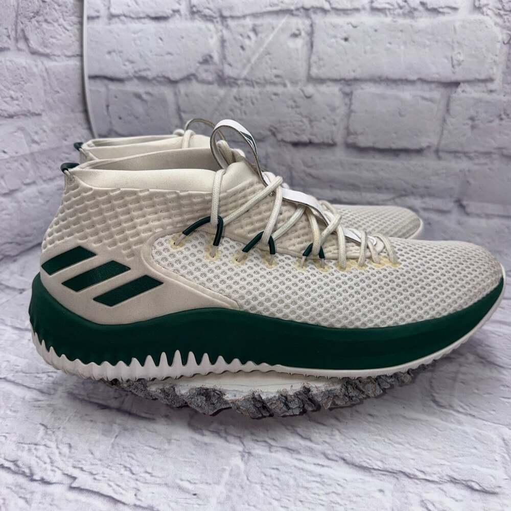 Adidas Dame 4 Mens Size 15 Basketball Shoes White and Team Green Sneakers EUC